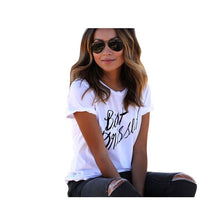 New Women Girls Short Sleeve Letter Print Shirt Loose T-shirt Casual Cotton Tops NW