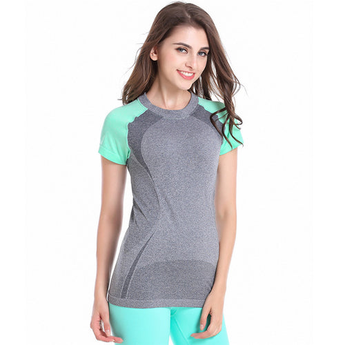 New Women Multi-color Gathered Workout exercise Stretch Fitness Women Clothing Quick Dry T-shirt Top NW