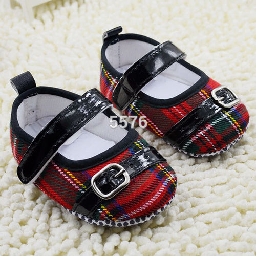 NewInfant Girls Non-Slip Plaid Crib Shoes Toddler Soft Sole Flattie Baby ShoesFree ping NW
