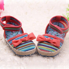 Newborn Baby Kids Stripes Bowknot Crib Shoes Toddler Anti Slip Walking Shoes New NW
