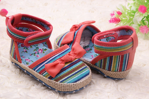 Newborn Baby Kids Stripes Bowknot Crib Shoes Toddler Anti Slip Walking Shoes New NW