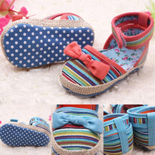 Newborn Baby Kids Stripes Bowknot Crib Shoes Toddler Anti Slip Walking Shoes New NW