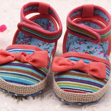 Newborn Baby Kids Stripes Bowknot Crib Shoes Toddler Anti Slip Walking Shoes New NW