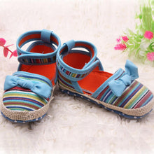 Newborn Baby Kids Stripes Bowknot Crib Shoes Toddler Anti Slip Walking Shoes New NW