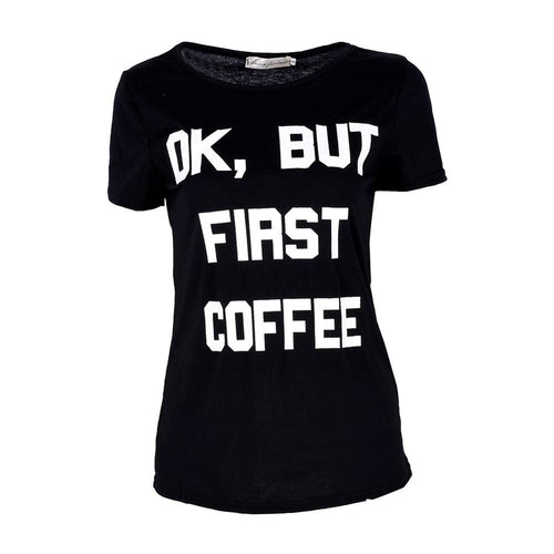OK BUT FIRST COFFEE Printed Words Letter T Shirts Tops Loose Vest Tee Shirt Tops NW