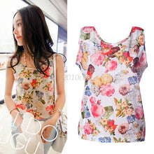 Plus Size 2XL Style Women All-match Chiffon Floral Print Vest Tank Tops Bouse Bottoming Size NW