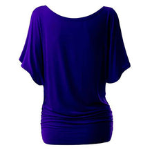 Plus size Fall Women Loose Casual Solid Cotton Blend Halft Sleeve Crewneck Cut Out Off Shoulder Top NW