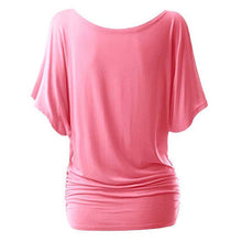 Plus size Fall Women Loose Casual Solid Cotton Blend Halft Sleeve Crewneck Cut Out Off Shoulder Top NW