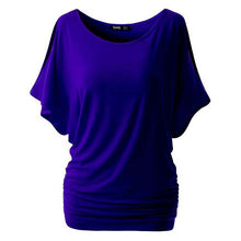 Plus size Fall Women Loose Casual Solid Cotton Blend Halft Sleeve Crewneck Cut Out Off Shoulder Top NW