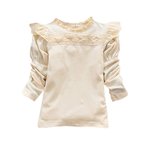 Pretty Girls Kids Baby Long Sleeve Lace Ruffled Collar Cotton Shirts Tops 0-4Y NW