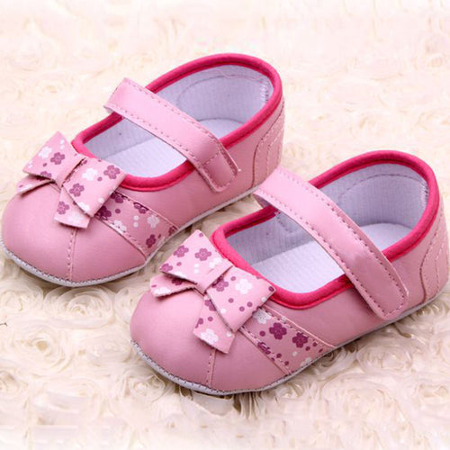 Princess Bowknot Flower Baby Shoes Soft Sole Toddler PU Leather Crib Shoes 0-12 NW