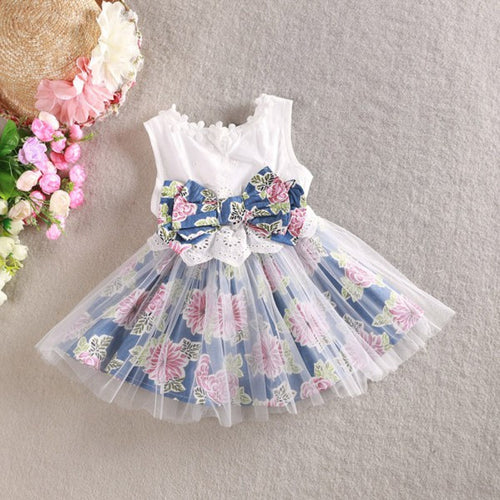 Princess Kid 2-6 Y Girls One Piece Dress Gauze Floral Back Bowknot Tutu Dress NW