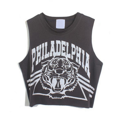 Punk Women Sleeveless Tiger Printed Tank Top Vest Blouse Gothic Clubwear Party T Shirt NW