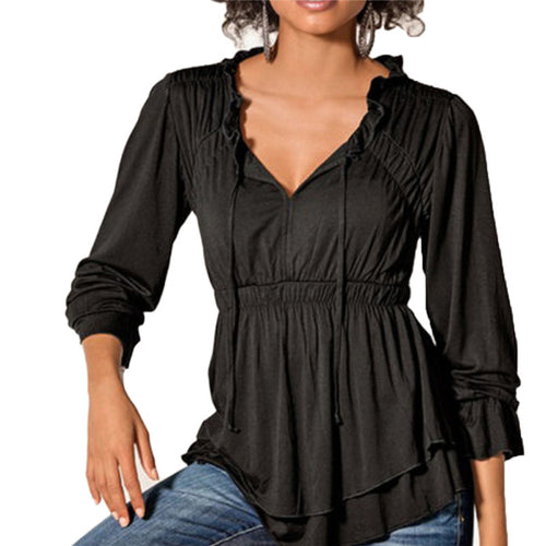 Sexy Fashion Women Loose Cotton lace Tops Long Sleeve Shirt Casual Blouse S-XL NW