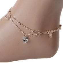 Sexy Gold Double Chain Hollow Rose Drop Anklet Bracelet Ankle Foot Jewelry Barefoot Beach Anklet NW