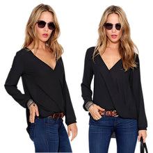 Sexy Women Deep V neck shirts Casual Long Sleeve Chiffon Blouses Tops Shirts NW