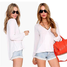 Sexy Women Deep V neck shirts Casual Long Sleeve Chiffon Blouses Tops Shirts NW
