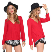 Sexy Women Deep V neck shirts Casual Long Sleeve Chiffon Blouses Tops Shirts NW