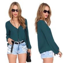 Sexy Women Deep V neck shirts Casual Long Sleeve Chiffon Blouses Tops Shirts NW