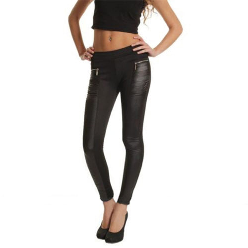 Sexy Women Faux Leather Panel Sexy Stretch Skinny Slim Leggings Pants Trousers NW
