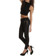 Sexy Women Faux Leather Panel Sexy Stretch Skinny Slim Leggings Pants Trousers NW