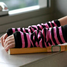 Sexy Women Knit Long Arm Warmers Sleeves Fingerless Gloves Striped Gloves NW