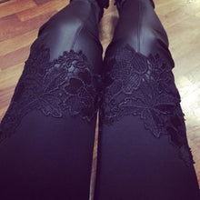 Sexy Women Skinny PU Leather Pants Jeggings Stretch Slim Leggings Lace Pants NW