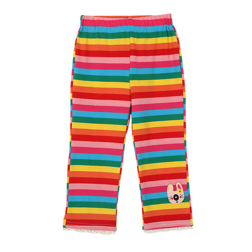 Lovely Cotton Knitted Children Pants Rainbow Striped Boy Girl Trousers Baby Kids Clothing 1-5Y Elastic Leggings NW