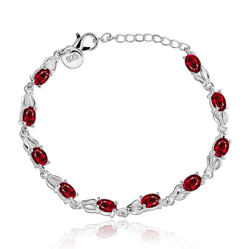 Stunning Solid 925 Silver Beautiful Red Jewelry Fashion Bling Red Bead Bracelet Chain NW