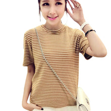 Stylish Women Soft Cotton Short Sleeve T-shirts Striped Tops Casual Shirts NW