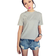 Stylish Women Soft Cotton Short Sleeve T-shirts Striped Tops Casual Shirts NW