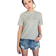 Stylish Women Soft Cotton Short Sleeve T-shirts Striped Tops Casual Shirts NW