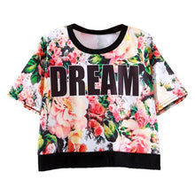 Women Tops Slim Hipster Round Neck Short T-Shirt Half Sleeve Multi Print Polyester Casual T-Shirt NW