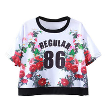 Women Tops Slim Hipster Round Neck Short T-Shirt Half Sleeve Multi Print Polyester Casual T-Shirt NW