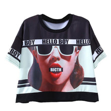 Women Tops Slim Hipster Round Neck Short T-Shirt Half Sleeve Multi Print Polyester Casual T-Shirt NW