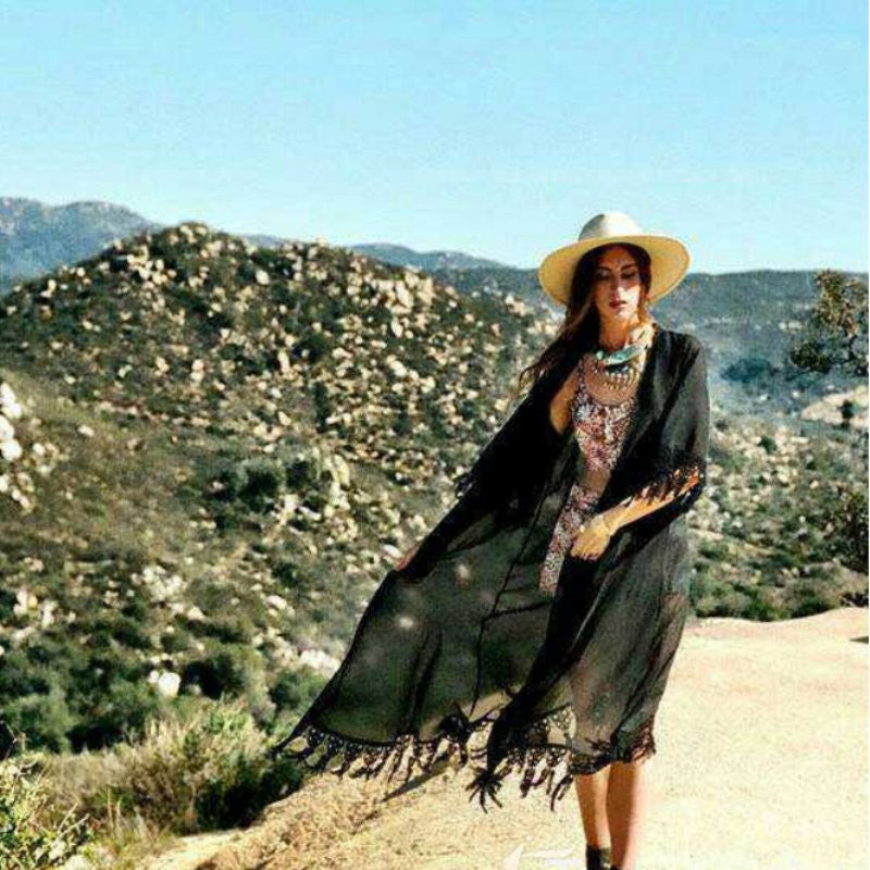 Women Blouse Chiffon Tops Tassel Shawl Cardigan Blusa Feminina Casual Blouse ht NW