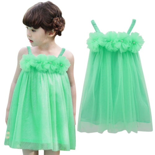 Baby Girls One Piece Strap Tutu Tulle Dress Chiffon Flowers Casual Dress 2-7 Y NW