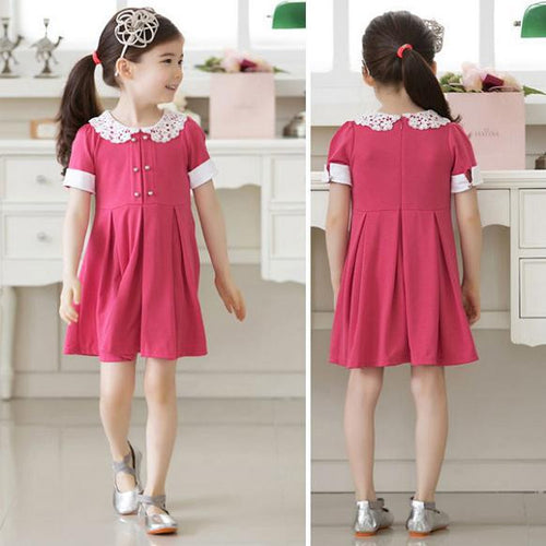 Dress Baby Girls Lace Lapel One-piece Dress Girl Dresses Clothes NW