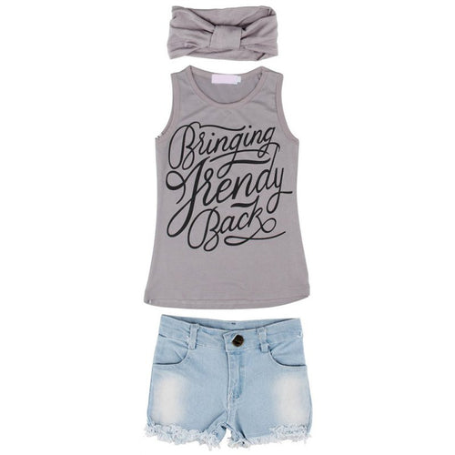 Kids Baby Girl Outfits Headband Top T-shirt Jeans Pants Clothes 3pcs Set 2-6Y NW