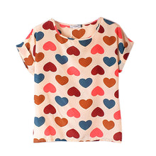 Tops Women Short Sleeve Stripes Heart Lip Print Chiffon shirt Blouse NW
