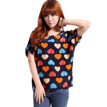 Tops Women Short Sleeve Stripes Heart Lip Print Chiffon shirt Blouse NW