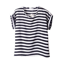 Tops Women Short Sleeve Stripes Heart Lip Print Chiffon shirt Blouse NW