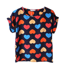 Tops Women Short Sleeve Stripes Heart Lip Print Chiffon shirt Blouse NW