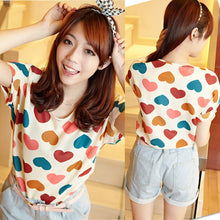 Tops Women Short Sleeve Stripes Heart Lip Print Chiffon shirt Blouse NW