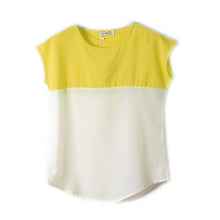 Women Girls Stitching Short Sleeve Chiffon Casual Loose Shirt Tops Candy Color NW