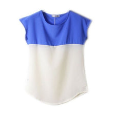 Women Girls Stitching Short Sleeve Chiffon Casual Loose Shirt Tops Candy Color NW