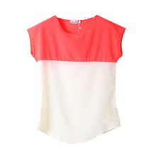 Women Girls Stitching Short Sleeve Chiffon Casual Loose Shirt Tops Candy Color NW