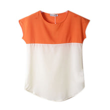 Women Girls Stitching Short Sleeve Chiffon Casual Loose Shirt Tops Candy Color NW