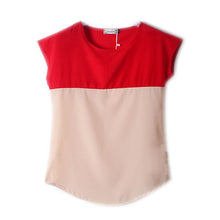 Women Girls Stitching Short Sleeve Chiffon Casual Loose Shirt Tops Candy Color NW