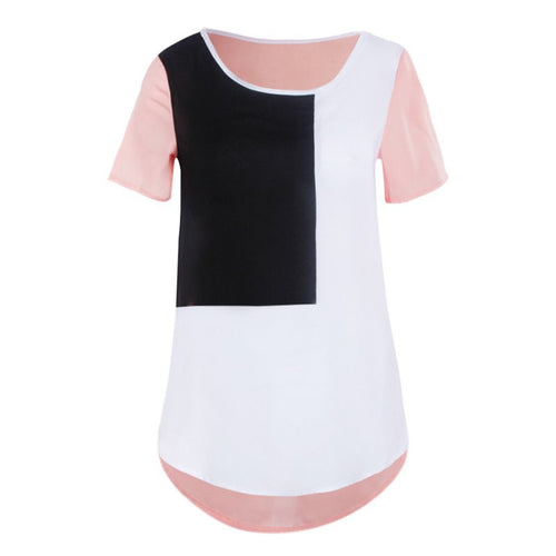Women Loose Casual Long Blusas Shirt Patchwork Chiffon Plus Size T shirts Tops NW